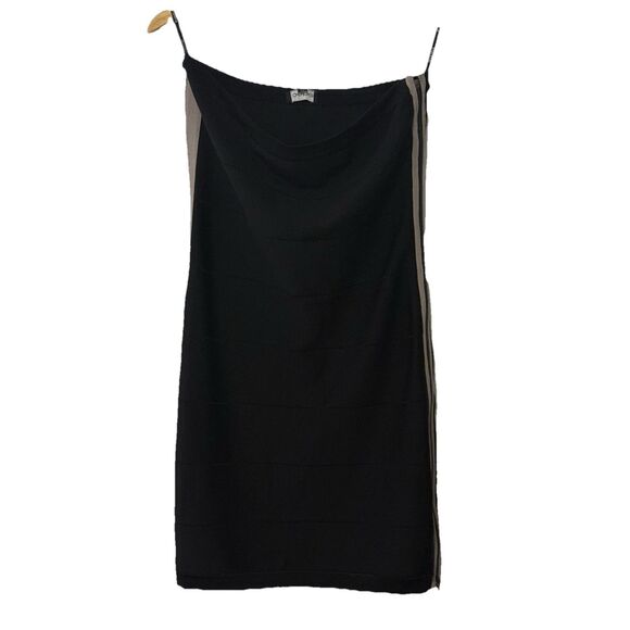 NWT Bebe Strapless Bandage Bodycon Black Mini Dress Side Stripe Stretchy Size L - Picture 1 of 8